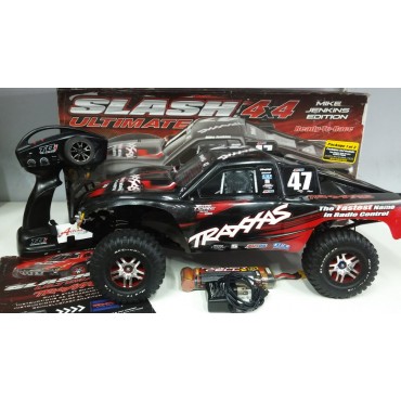 AUTOMODELO ELÉTRICO TRAXXAS SLASH ULTIMATE 4X4 4WD BRUSHLESS RÁDIO TQi 2.4Ghz COM TELEMETRIA SHORT COURSE MIKE JENKINS EDITION COM UPGRADE SEMINOVO